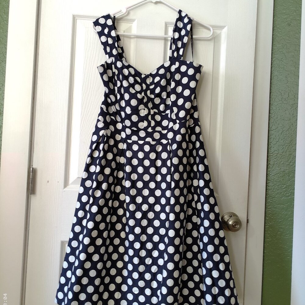 City Chic Navy Blue and White Polka Dot Midi Dress